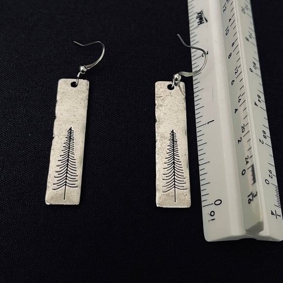 Pine Tree Drop Earrings - Black and Silver - Picture 6 of 7